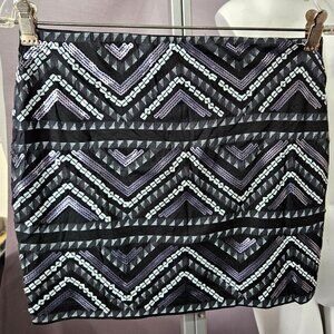 Express Women Mini Skirt XS Black Grey Sequin Stretch Lined Party Club Goth Punk